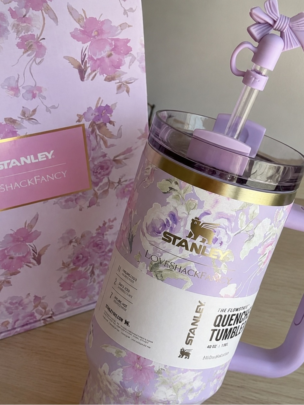 Stanley Lavender Floral Quencher Tumbler with Gold Accents - Picture 3 of 4